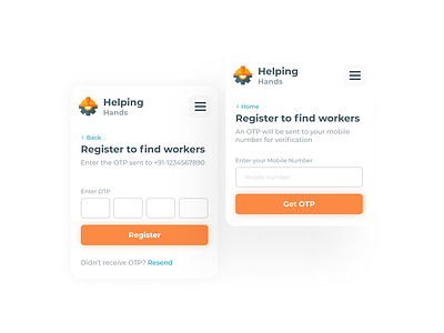 Helping hands - Registration home login mobile otp register u ui ux