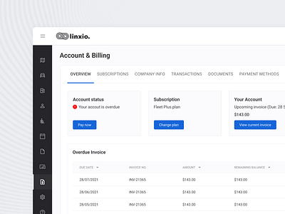Linxio Vehicle Management System_Billing apps billing dashboard tracking management system ui vehicle management system