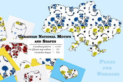 My Motherland Ukraine blue country floral folk graphic design illu illustration national outline pattern shape tag ukraine ukrainian yellow