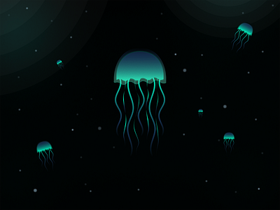 Deep Sea Abyss abyss black blue dark deep sea design fish glow green illuminate illustration illustrator jelly fish jellyfish marine life ocean sea underwater vector