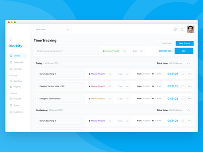 Clockify Tracker Redesign clockify counter design graphic design timer track tracker ui ux web design