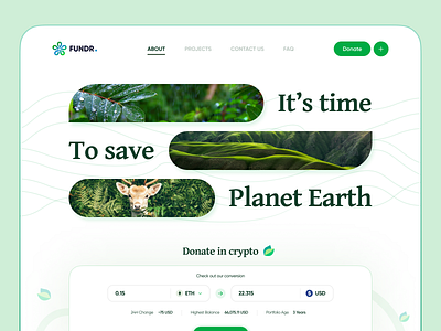 Save Planet Earth Foundation - Landing UI animals bitcoin clean colors concept crowdfunding crypto donate donation earth ecology fund help nature savetheplanet token ui design uiux universe web