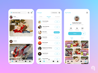 Social Media App Ui app design app ui design mobile app mobile app design social media social media app ui ui uiux user interface