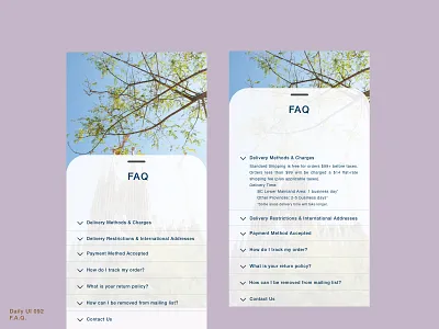 Daily UI 092 • F.A.Q. 092 daily 100 daily100challenge dailyui dailyui092 dailyuichallenge design faq interface design menu mobile design mobile interface mobile ui product design sketch ui ui design uiux ux ux design