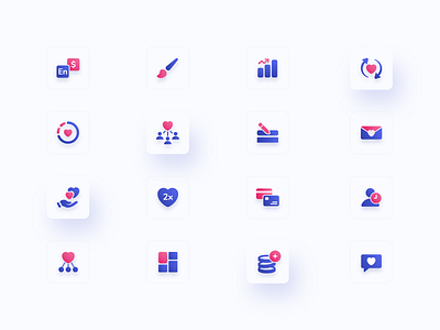 Donsplus Micro Icons set 3d blue branding design donation double color heart icon icon set iconography illustration micro mobile pack pink product design ui ux vector web design