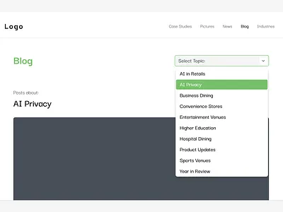 Blog category page with a simple UI ai blog categories cms drop down dropdown figma framer privacy