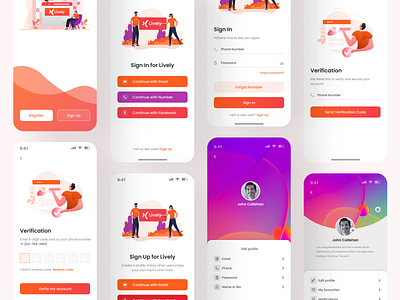 Login / Register Flow Mobile App colorful gradient login login for mobile mobile mobile app profile register settings sign in sign up signin sing singup ui uiux ux uxui