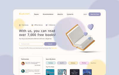 "Bookshelf." UI design of bookstore website | Concept audiobook book shop website books bookstore branding ebook homepage landing page logo online store ui web design website design