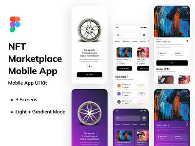 NFT Mobile UI Kit clean clean ui crypto crypto art dark ui design etherium figma inspiration mobile mobile app mobile app design mockup design nft ui uiux ux