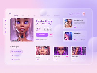 NFT Marketplace | Girly Pon 3d animation app art crypto art dashboard design ethereum figma girl graphic design illustration marketplace nft opensea shop ui ux web web design