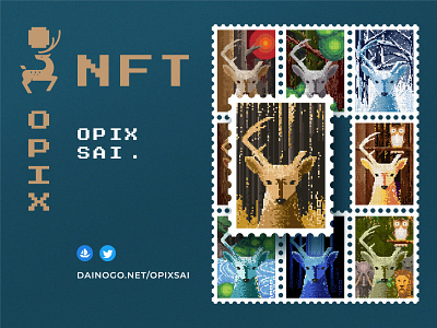 OPIX SAI - Pixel Stamps - NFT animal animal logo animal nft dainogo deer design graphic design nft nft collection nft design nftart pixel pixel stamp stamp stamp design stamps story