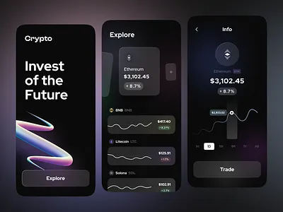 Crypto App banking banking app bitcoin btc coin crypto crypto app cryptocurrency dark eth ethereum future glow litecoin minimal mobile mobile app money neon trends