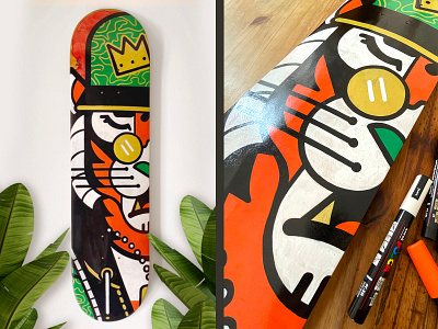 TIGER QUEEN SKATEBOARD character design fashion flat geometric handmade hype hypebeast illustration linear orange posca poscapen queen skate skateboard skateboardart streetwear stroke tiger