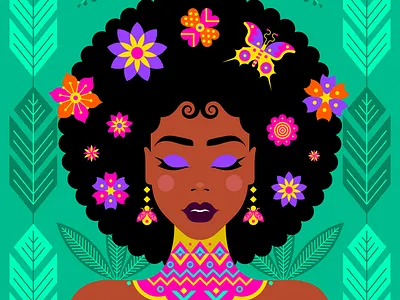Nature woman abstract adobe illustrator butterfly colours design elegant ethnic face fashion flowers geometric hair illustration jewellery makeup nature plants summer vector woman