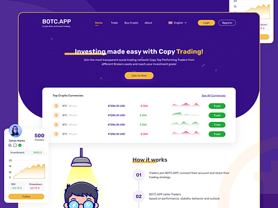 Botc Trading Bitcoin bitcoins coins design home page landing page trading ui ux web design