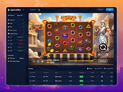 Online Crypto Casino / Slot Game bet betting betting casino branding design gambling game gate of olmypus gate of olympus illustration logo olympus product product design slot slot game ui