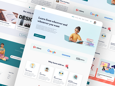 eSkill Online Learning Courses Landing Page UI Design branding design dribbble illustration landing page logo nsakibux online course online education ui ui design vector