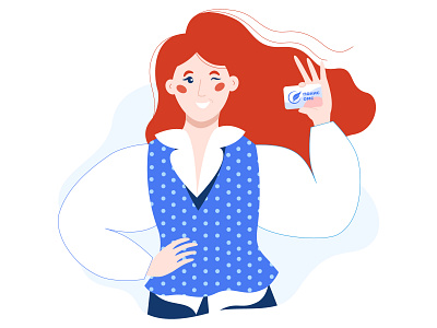 Girl holding card in hands illustration