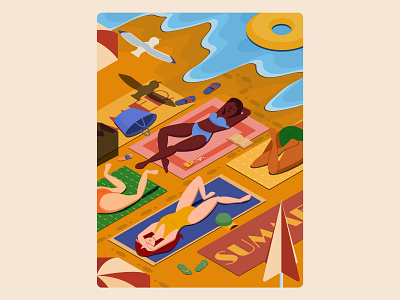 Hot Summer beach character isometric isometry summer