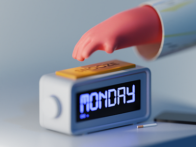 Monday snooze alarm bedtime blender blender3d cigarettes clock minimal morning snooze