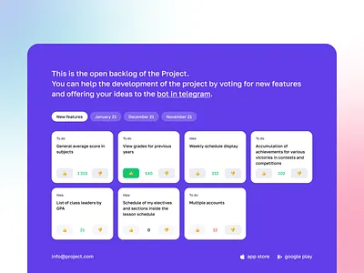 Open Backlog backlog card chips clean gradient minimalistic tasks ux vote web