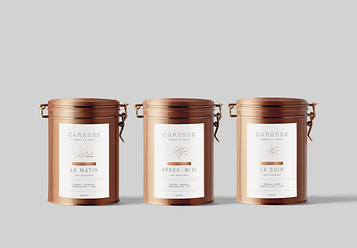 Caresse Tea Tins branding handdrawn logo packaging tea tin
