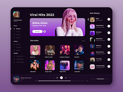 Purple Music App Dashboard app dashboard design minimal music purple ui ux