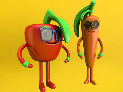 Apple and Carrot 3d character characterdesign illustration modeling