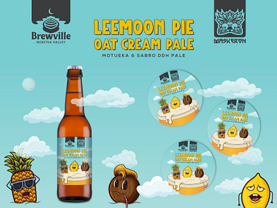 Brewville/Maskeron Leemon Pie beer beer art beer artwork beer bottle beer coaster beer design beer label clouds coaster coconut craft beer design illustration keg clip lemon pale ale pineapple sky vector