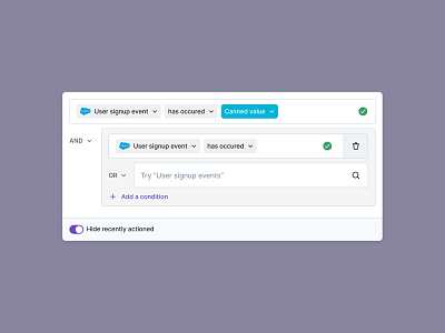 Pocus - Signal builder 🔮 components condition builder conditions dropdown saas form forms saas input field inputs modals product design saas modal semiflat semiflat studio syntax web app