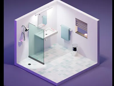 Tiny Bathroom · Isometric 3D 3d 3d art bathroom blender clay cute interior isometric little low poly orthographic render room scene shower sink small