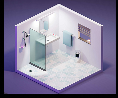 Tiny Bathroom · Isometric 3D 3d 3d art bathroom blender clay cute interior isometric little low poly orthographic render room scene shower sink small