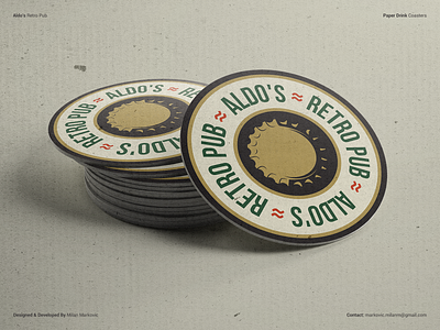 Aldo's Retro Pub - Paper drink coasters badge bar beer beer lid beerfest branding brewery coaster design drink graphic design illustration logo paper pub retro texture typography vector vintage