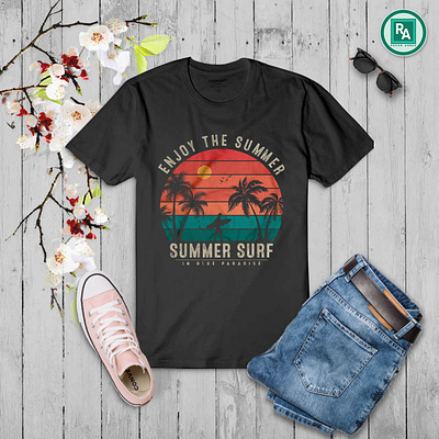 Enjoy The Summer, Summer Surf In Blue Paradise. Surfing T-shirt branding custom design custom tshirt design custom vector design graphic design graphic t shirt illustration logo summer t shirt surf t shirt design surfing surfing art surfing design surfing tee surfing tshirt surfing vector ui vector vintage surfing