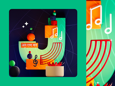 36DOT22 — Jana Gana Mana • National Anthem 36daysoftype 3d anthem blender colorful design gradient graphic design illustration illustrator music note plant playful