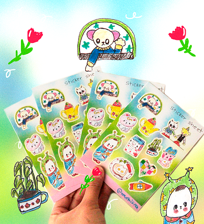 Ureshii Sticker Sheet art bookillustration breakfast corny cursi fun funny illustration instagram kidsillustration kitsch mexican productdesign smallbussines socialmedia stickerdesign stickers stickersheet