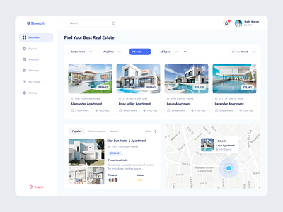 Real Estate Dashboard agency agent apartment architecture dashboard dashboard design desgin hotel house interior landloard management property property management real estate realestate agency ui ux web web design