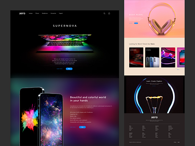 Aero - Online Store of Digital Technology concept dark theme design digital digital technology figma headphones laptop logo minimalistic modern notebook online store phone shop site store typography ui vector