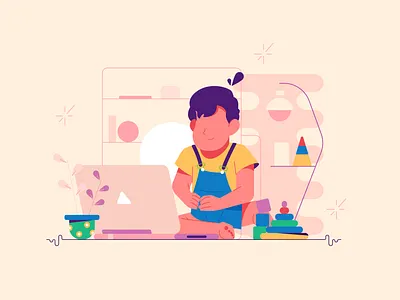 Child's laptop background branding business cartoon design illustration logo person ui vector