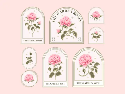 Aesthetic Pink Garden Rose Label Elements beauty bloom blossom botanical brand branding digital art feminine floral florist flower flower illustration garden illustration label logo nature pink rose spring