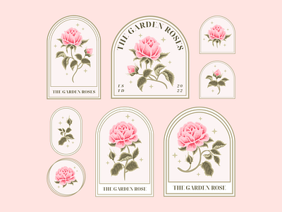 Aesthetic Pink Garden Rose Label Elements beauty bloom blossom botanical brand branding digital art feminine floral florist flower flower illustration garden illustration label logo nature pink rose spring