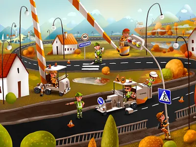 Roadworks cartoon children illustration kids road