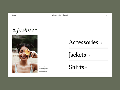 Fresh vibe branding design header minimal shop typography ui ux web web design