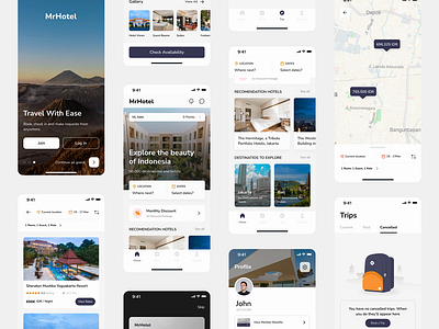 MRHotel - Hotel Booking Mobile App accommondation animation animations booking branding clean graphic design hotel app hotel booking hotels illustration ios mobile app motion graphics reservation room room booking simple travel ui ui kit