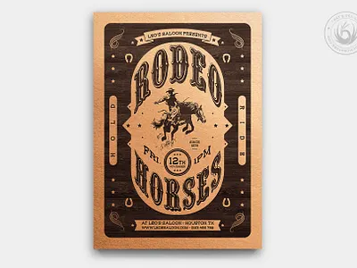 Western Rodeo Flyer Template V3 bull competition cowboy design flyer horse party photoshop poster print psd ranch riding rodeo saloon template tournament wanted western wooden