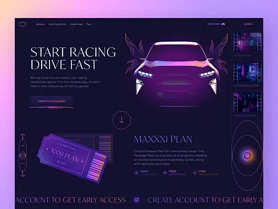Racing Club NFT // Promo Website bitcoin blacklead blackleadstudio car crypto cryptocurrency design digital art landing page marketplaces minimalist nft site nfts ui ux web web design website