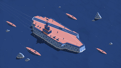 WWII Iceberg Aircraft Carrier - CNN Style aircraft aircraft carrier airplanes aviation cnn editorial editorial illustration flying icebergs illo illustration isometric landing strip ocean planes sea war world war ww2 wwii