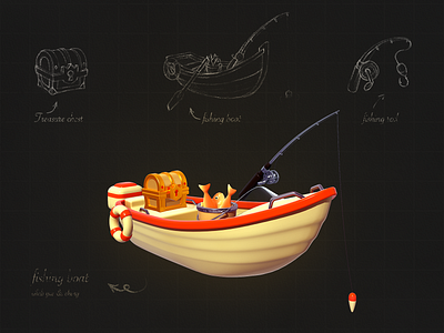 Fishing boat 3d c4d design icon illustration logo uilab