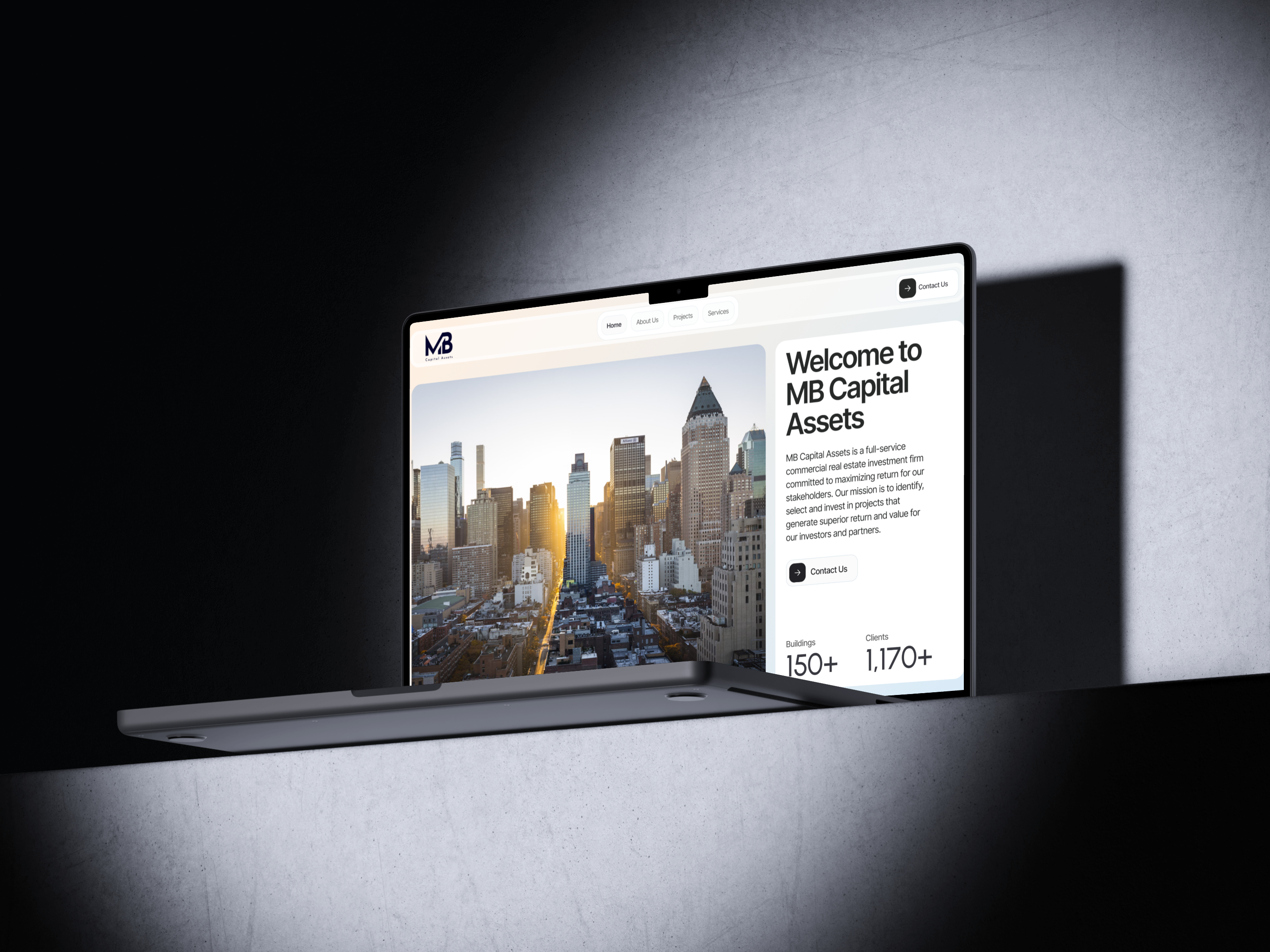 MB Capital Assets bento black and white clean design landing page light modern real estate ui ux web webdesign website