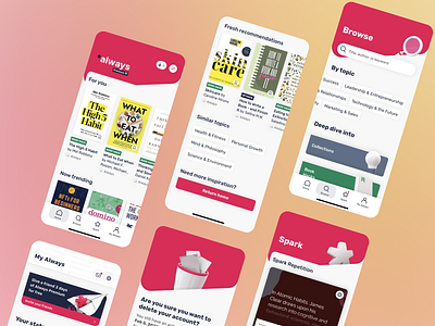 Always Book-reading App Design app app design application application design book reading app books creative design mobile mobile app pink ui ui design user user friendly ux ux design ux ui ux ui design visual identity